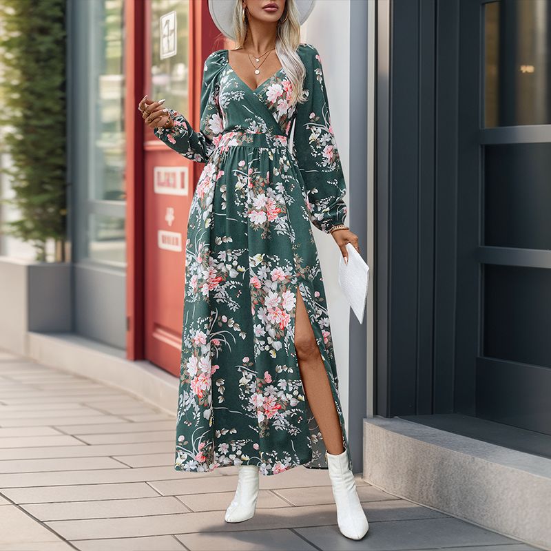 Damen Maxikleid mit floralem Design und seitlichem Schlitz R&B