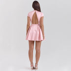 Damen Kurzarm Kleid mit schickem Kragen und fließendem Rock R&B