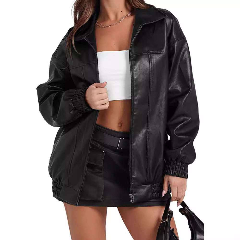Damen Lässige Oversized-Jacke mit elastischen Bündchen und praktischen Taschen R&B