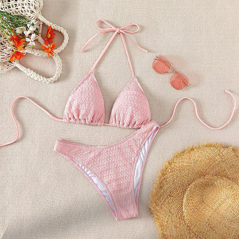 Damen Bikini-Set mit gehäkeltem Oberteil und transparentem Sarong R&B