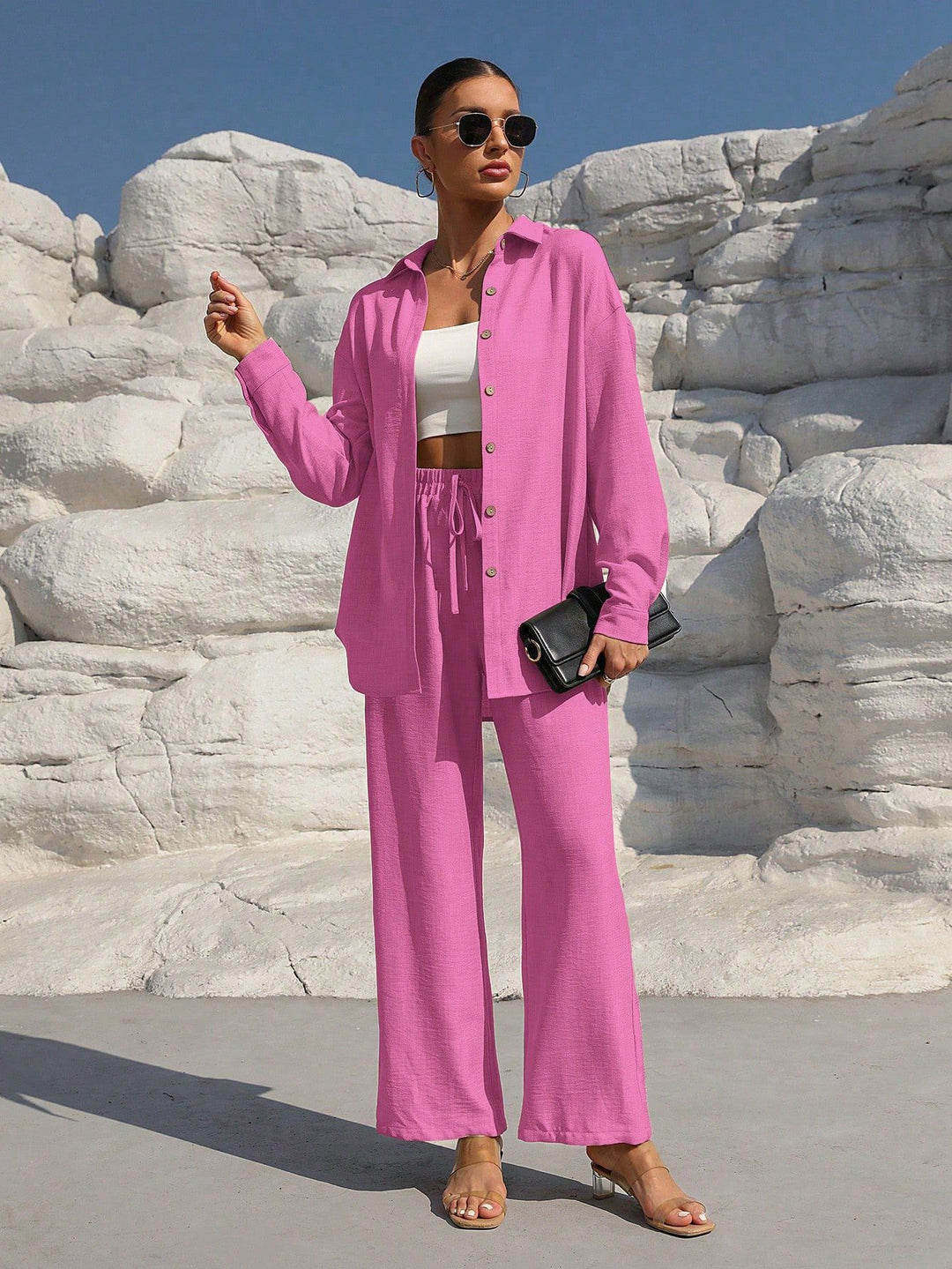 Damen elegantes Lounge-Set aus leichtem Stoff mit weitem Schnitt R&B