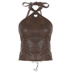 Damen Oberteil aus hochwertigem Kunstleder mit raffiniertem Halter-Design R&B