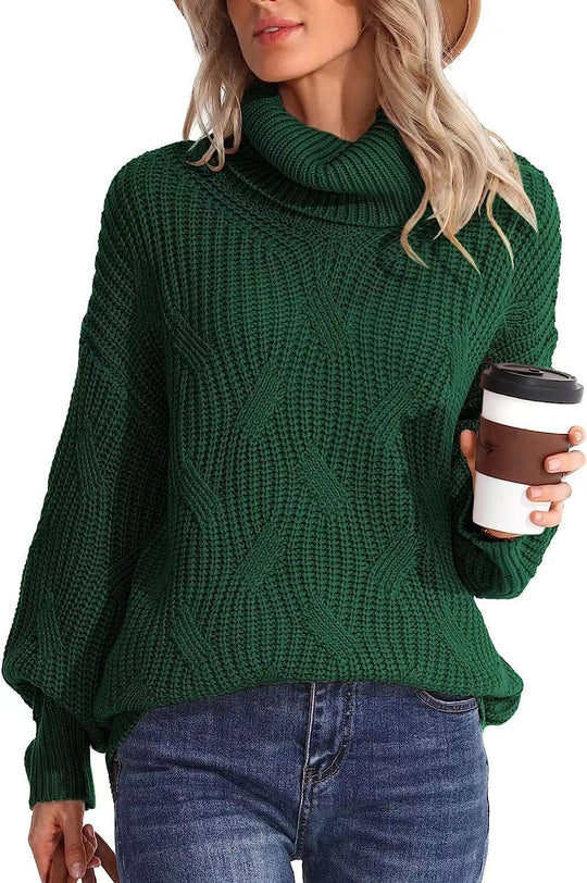 Damen Weicher Strickpullover mit hohem Kragen und Kabelmuster R&B