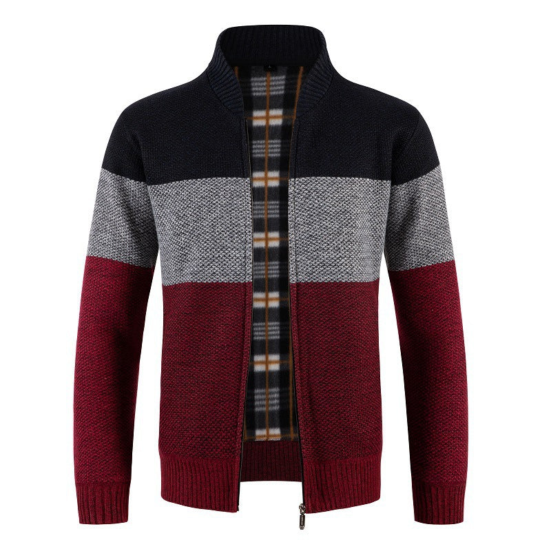 Herren Strickjacke mit modernem Farbblockdesign und kuscheligem Innenfutter R&B
