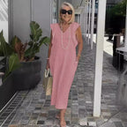 Damen Leichtes Maxikleid mit V-Ausschnitt und seitlichen Taschen R&B