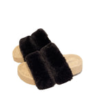 Damen Flauschige Slide-Pantoletten mit breiten Riemen und komfortablem Fußbett EB