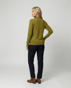 Figurbetontes Damen Langarmshirt mit Stehkragen in Senfgrün