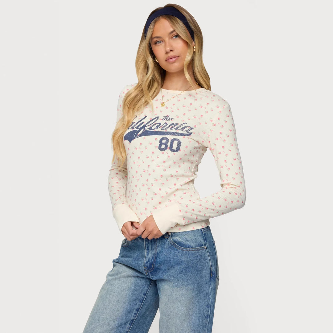 Damen Langarmshirt mit floralem Muster und sportlichem Print R&B