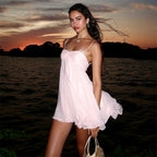 Damen Sommerliches Minikleid mit zarten Spaghettiträgern und schwingendem Rock R&B