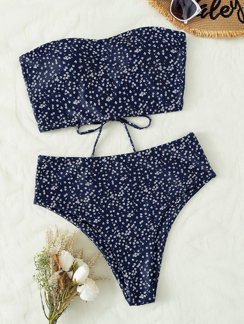 Damen Bandeau-Bikini-Set mit hohem Schnitt und elegantem Wickeldetail R&B