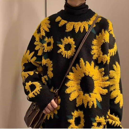 Damen Grobstrickpullover mit floralen Applikationen R&B