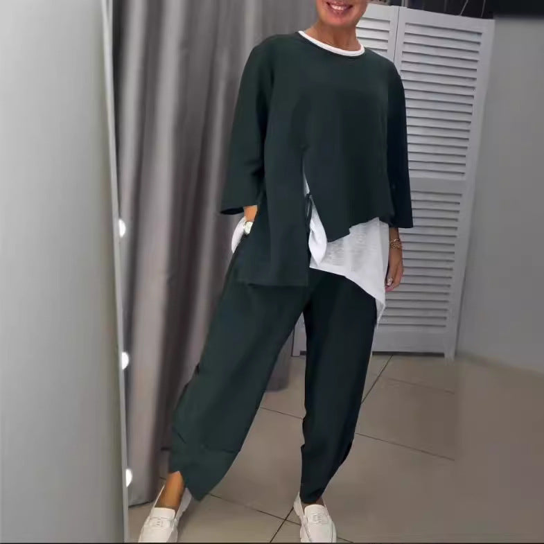 Damen lässiger Zweiteiler mit asymmetrischem Schnitt und legere Details R&B
