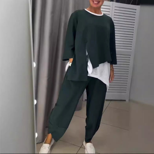 Damen lässiger Zweiteiler mit asymmetrischem Schnitt und legere Details R&B