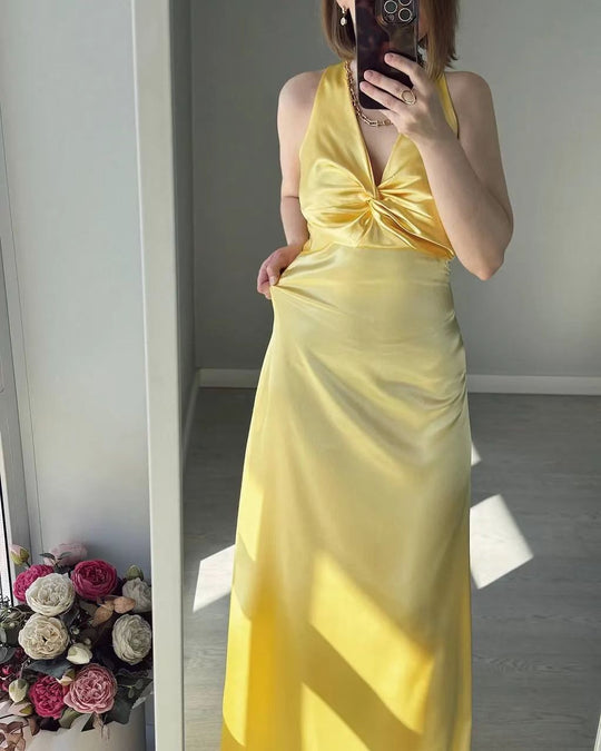 Damen Figurumspielendes Maxikleid mit elegantem V-Ausschnitt und Raffungen R&B