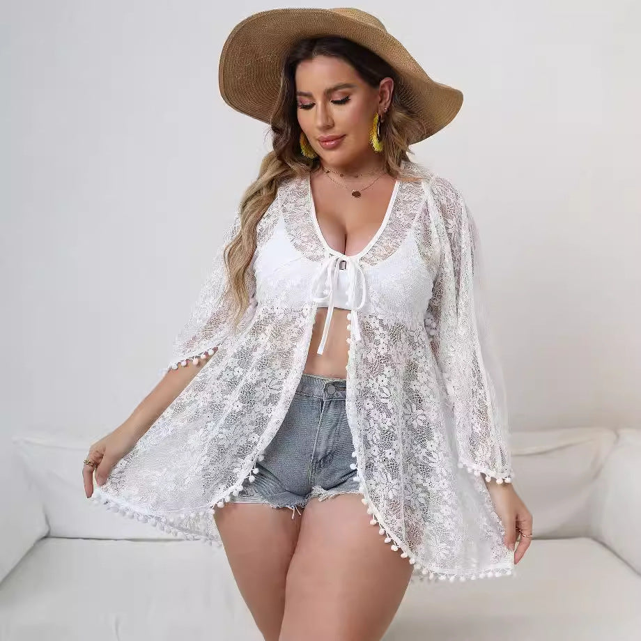 Damen Eleganter Spitzen-Strandüberwurf R&B
