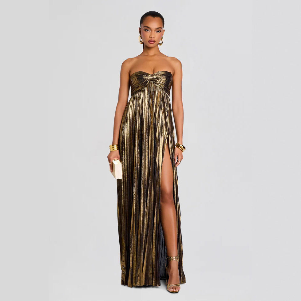 Damen Abendkleid mit schulterfreiem Design und elegantem Schlitz R&B