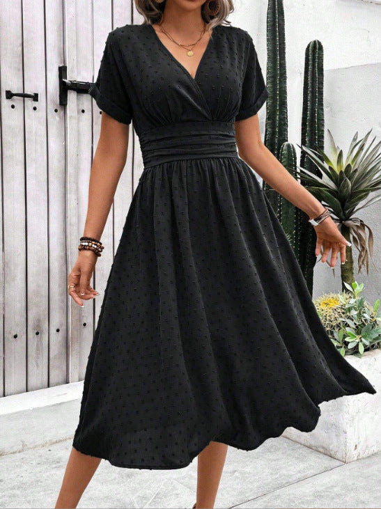 Damen Midikleid mit V-Ausschnitt und Taillenakzent R&B