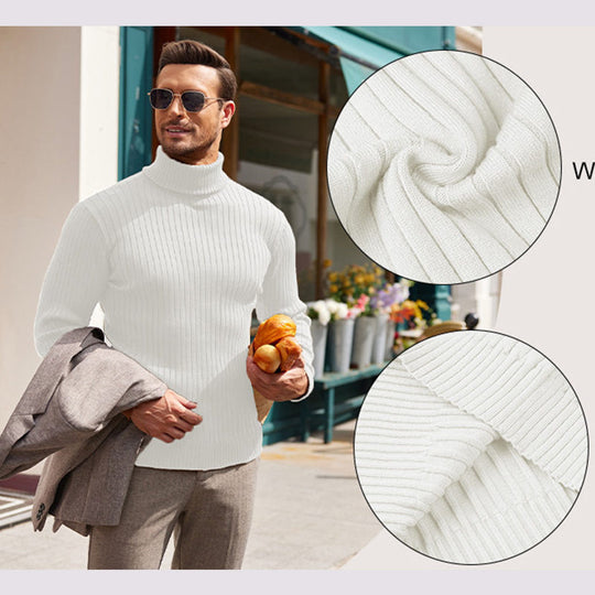 Herren Strickpullover mit hohem Kragen und Rippenmuster R&B