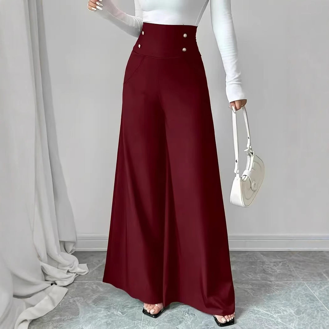 Damen Hochtaillierte Palazzo-Hose mit dekorativen Knöpfen R&B