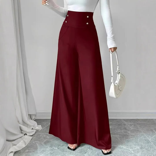 Damen Hochtaillierte Palazzo-Hose mit dekorativen Knöpfen R&B