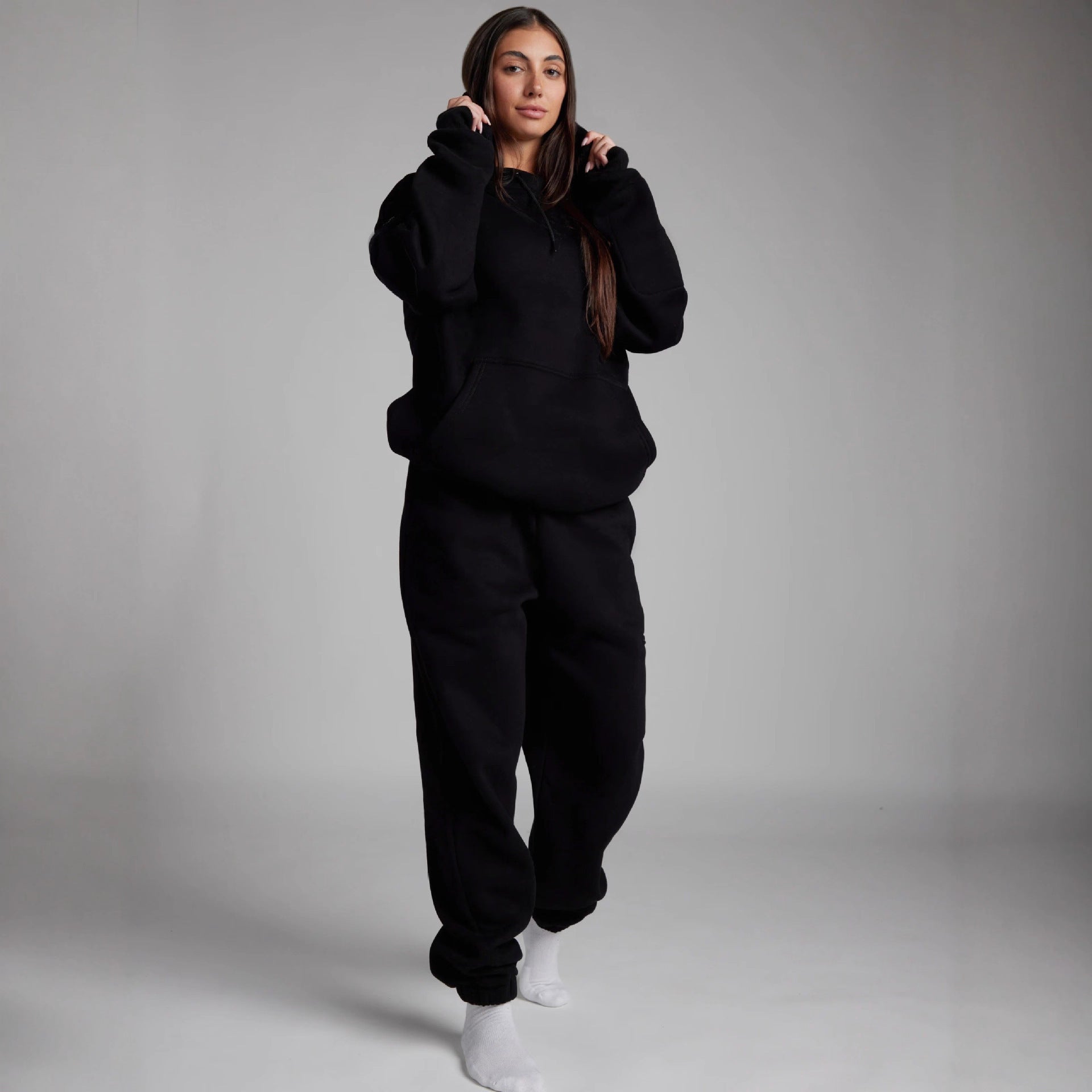 Damen nan Kapuzensweatshirt mit integrierter Schlafblende und weichem Fleece-Innenfutter R&B