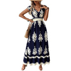 Damen Maxikleid mit eleganter Stickerei und Rüschendetails R&B