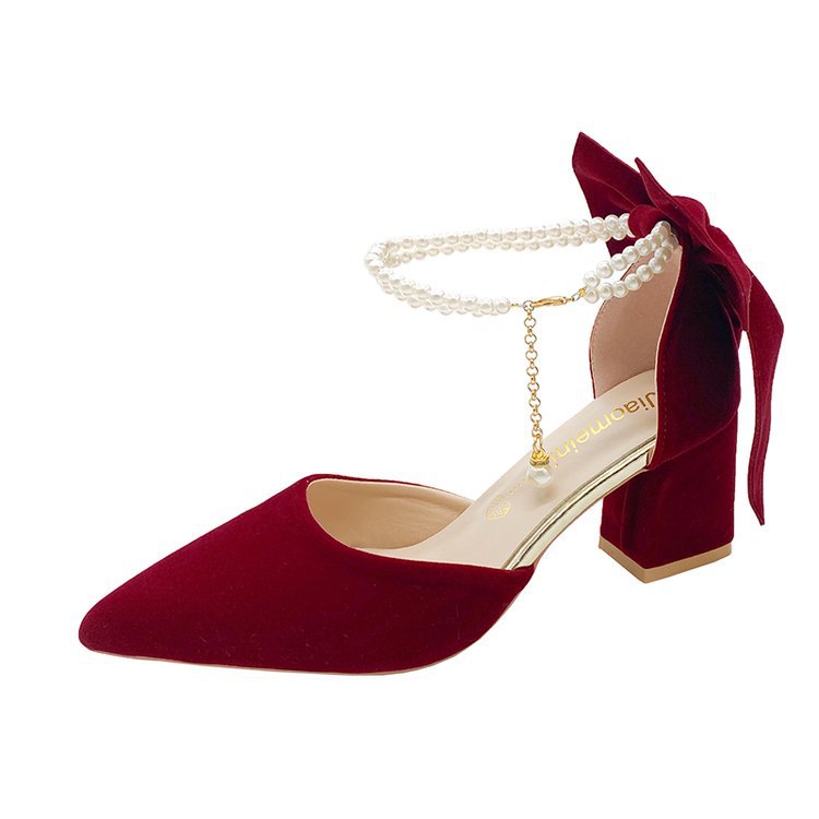 Damen elegante High Heel Schuhe mit Perlenschmuck und Riemen R&B