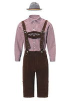 Herren nan authentische Trachten-KniR&Bundhose aus wildlederähnlichem Material mit verstellbaren Trägern und besticktem Brustlatz R&B
