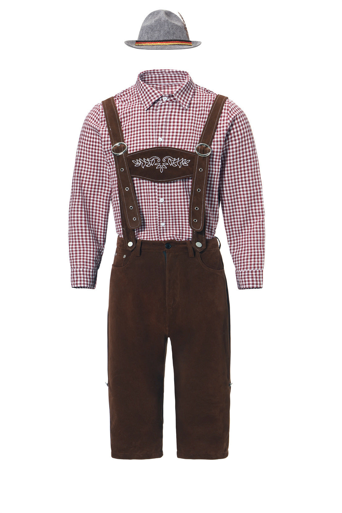 Herren nan authentische Trachten-KniR&Bundhose aus wildlederähnlichem Material mit verstellbaren Trägern und besticktem Brustlatz R&B