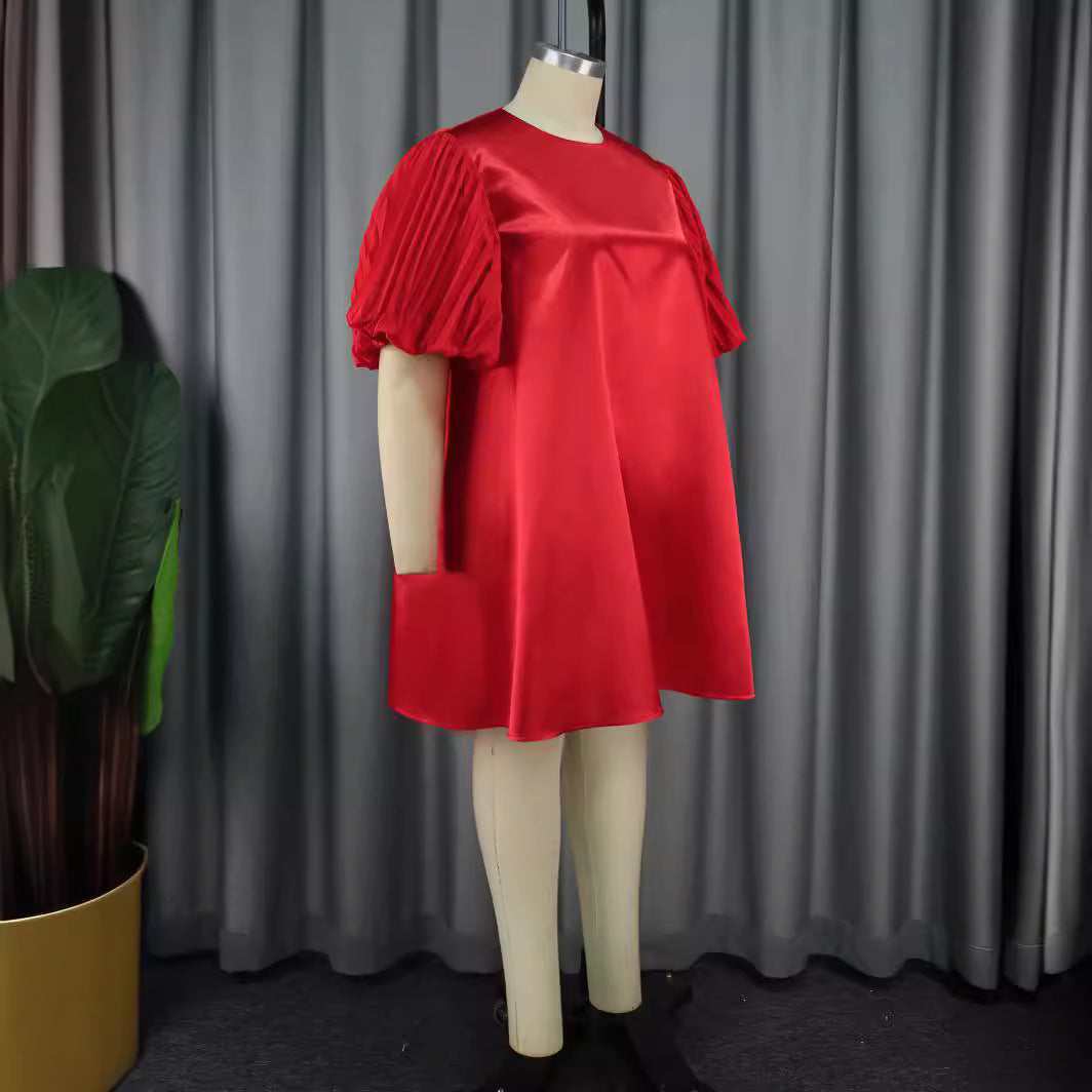 Damen exklusives Satin Kleid mit elegantem Rüschensaum R&B