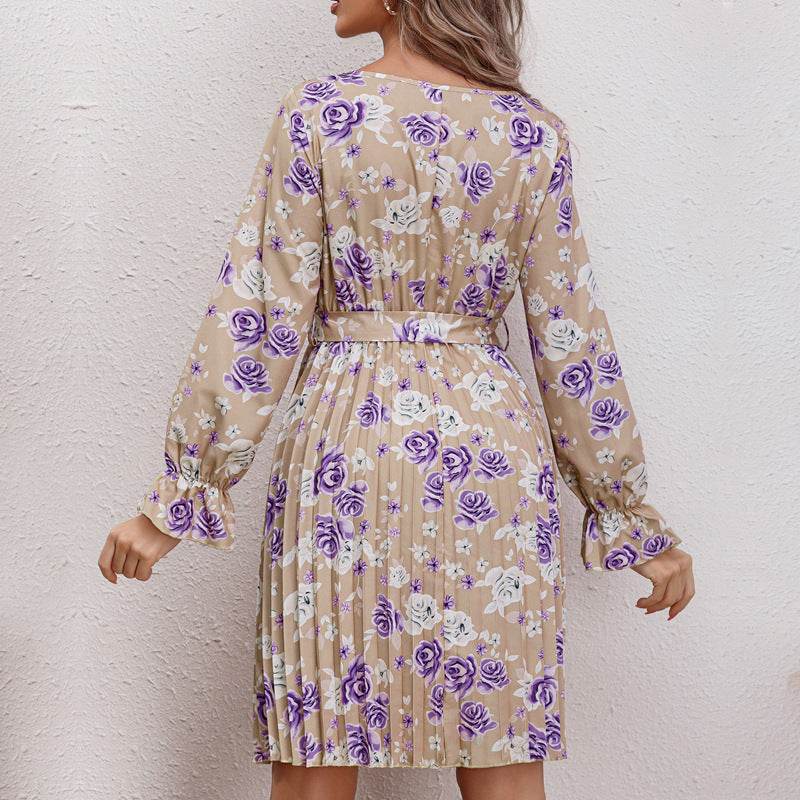 Damen Blusenkleid mit floralen Rüschendetails und Taillengürtel R&B