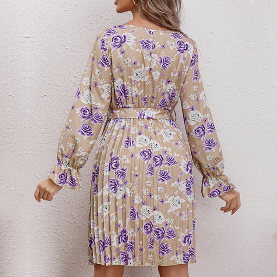 Damen Blusenkleid mit floralen Rüschendetails und Taillengürtel R&B