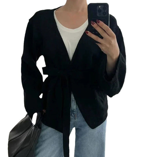 Damen Eleganter Strickmantel mit Wickeldesign R&B