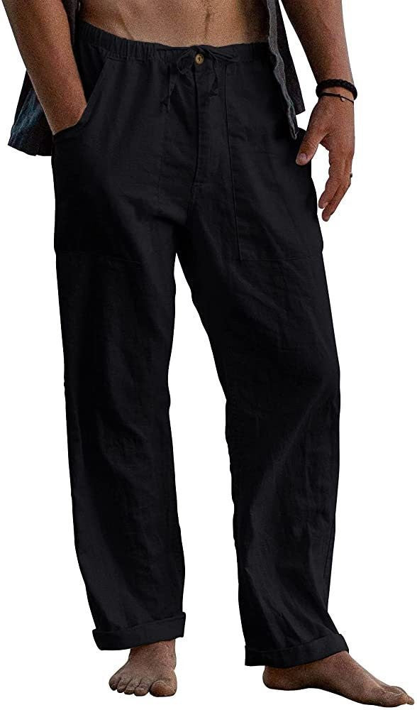Herren Relaxed Fit Leinenhose mit elastischem Bund und praktischen Taschen R&B