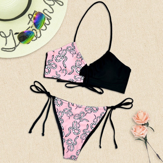 Damen Halter-Bikini mit asymmetrischem Design und verspieltem Muster R&B