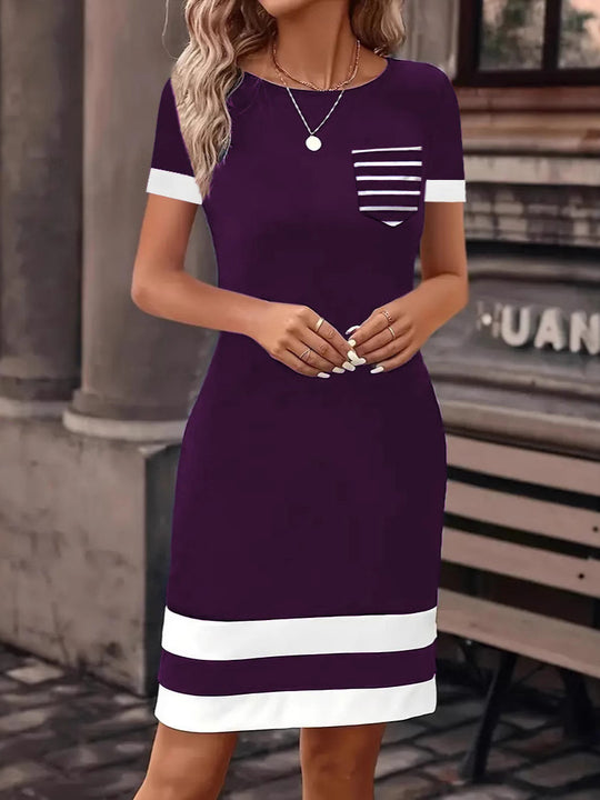 Damen Freizeitkleid mit modischem Streifendesign und praktischer Brusttasche R&B