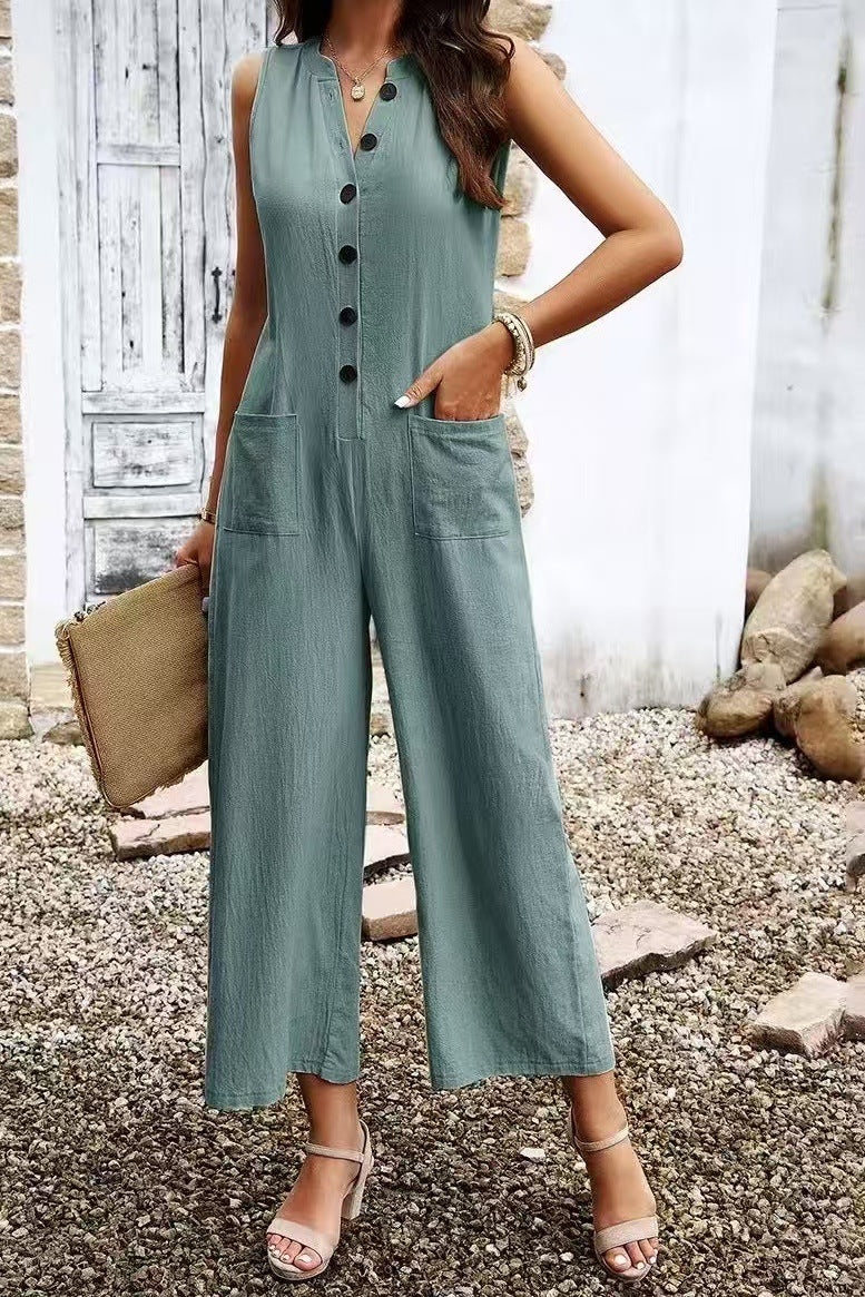 Damen Eleganter Jumpsuit mit Knopfdetails und praktischen Taschen R&B