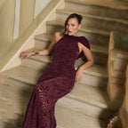 Damen Elegantes Maxikleid mit raffinierter Spitzenverzierung und schickem Halterneck R&B