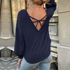Damen Lässiger Langarmshirt mit strukturiertem Design und dekorativem Taschen R&B