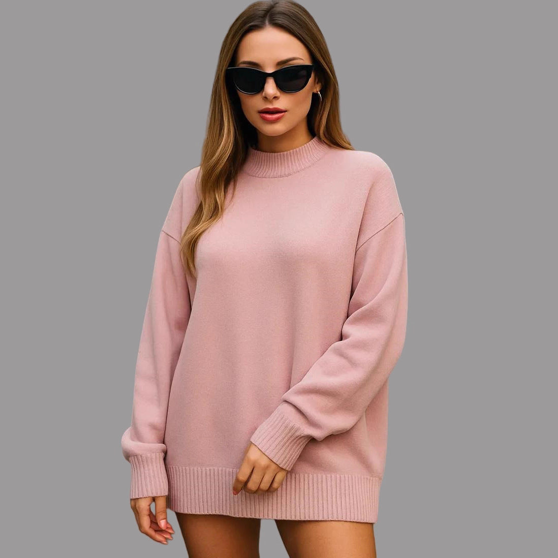Damen gemütlicher Oversized Pullover mit strukturiertem Rippenmuster und breiten Bündchen R&B
