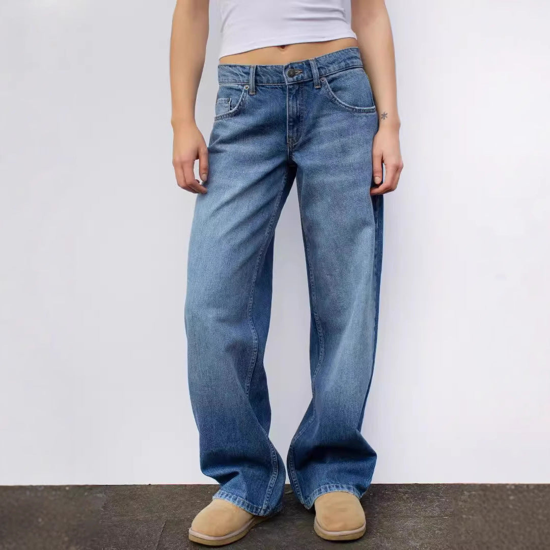 Damen Weite Denim-Jeans mit hohem Bund