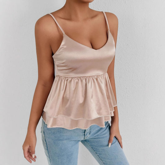 Damen elegantes Satin-Oberteil mit dekorativen Volants R&B