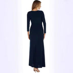 Damen elegantes Maxikleid mit hohem Schlitz und raffiniertem V-Ausschnitt R&B
