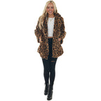 Damen Gemütliche Leopard-Fleecejacke mit offenem Kragen R&B