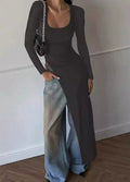 Damen Elegantes langärmliges Kleid mit asymmetrischem Saum