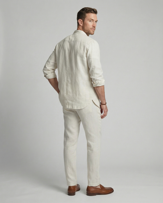 Herren elegantes Leinenhemd mit doppelter Knopfleiste R&B