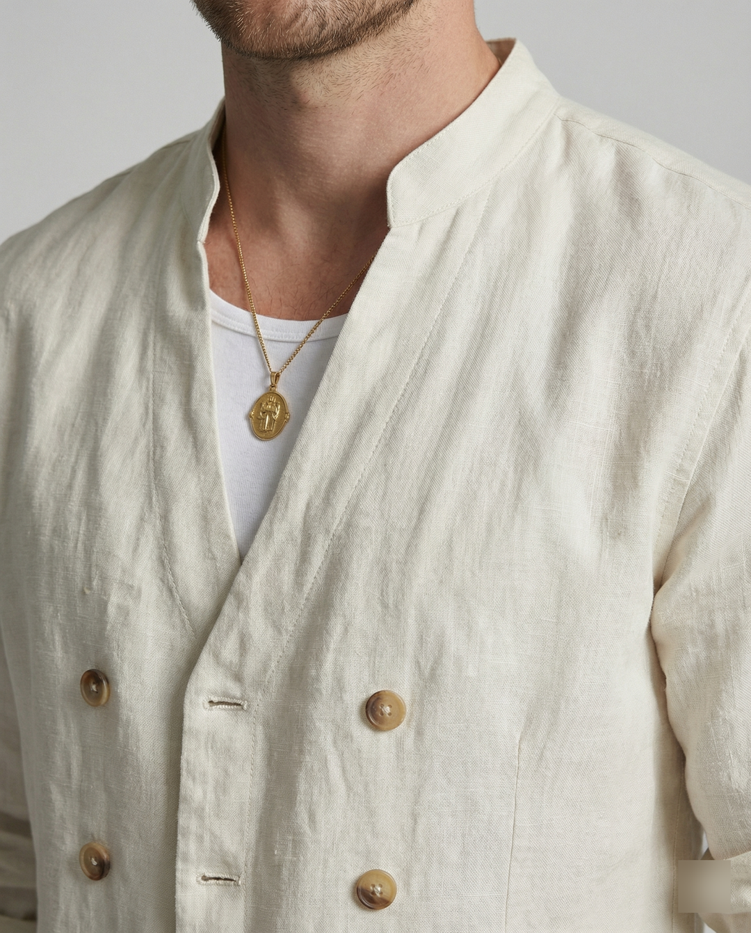 Herren elegantes Leinenhemd mit doppelter Knopfleiste R&B