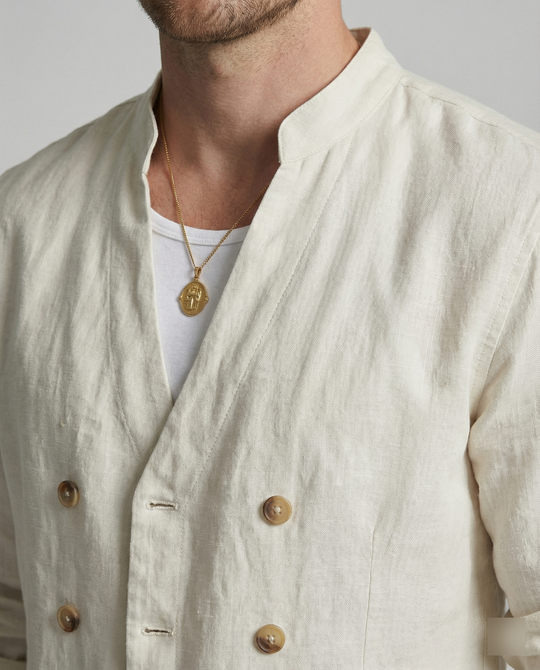 Herren elegantes Leinenhemd mit doppelter Knopfleiste R&B