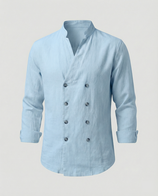 Herren elegantes Leinenhemd mit doppelter Knopfleiste R&B