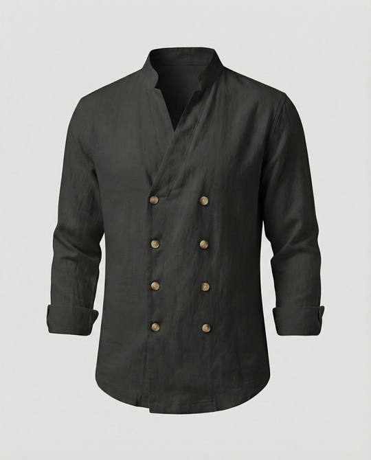 Herren elegantes Leinenhemd mit doppelter Knopfleiste R&B